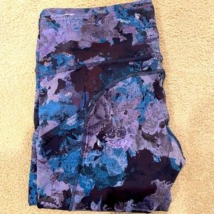 Size 10 Lululemon running tights vibrant blues, black and purples